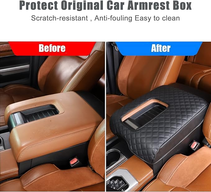 LLKUANG Car Center Console Armrest Cover Pad Fit for Toyota Tundra 2007-2021 Waterproof Leather Seat Armrest Box Cushion Pad Protector (Black)