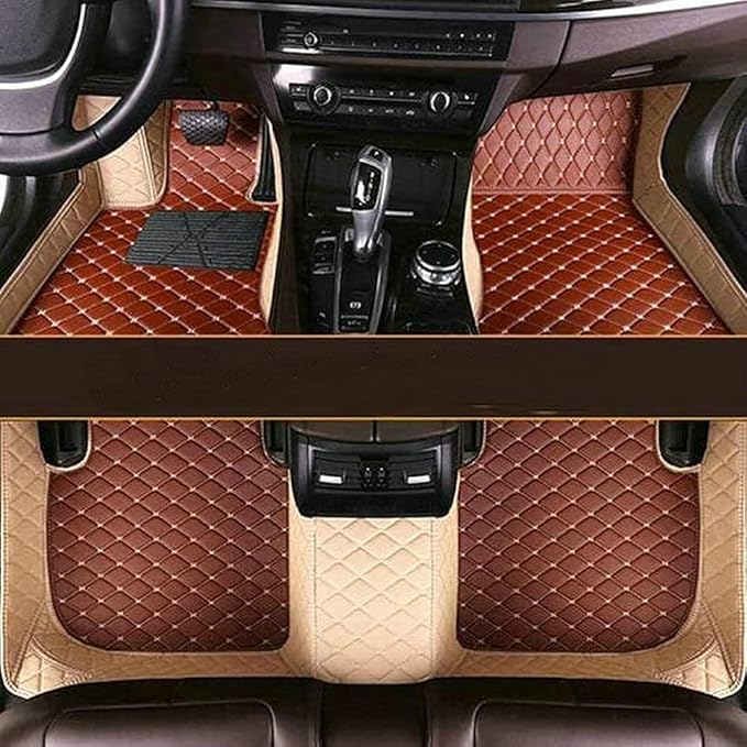 Custom Making Car Floor Mats Protection Pads for 99% Sedan/Coupe/Hatchback/SUV/Pickup Men Women Car Floor Mats Coverage Pads Anti-Slip Leather Floor Lining (Beige+Light Brown)