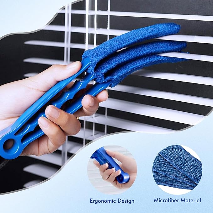Window Blind Cleaner Duster Brush - 2 Pack with 6 Reusable Microfiber Sleeves for Venetian Blinds, Shutters, Air Conditioner Vents and Jalousie Dust Removal