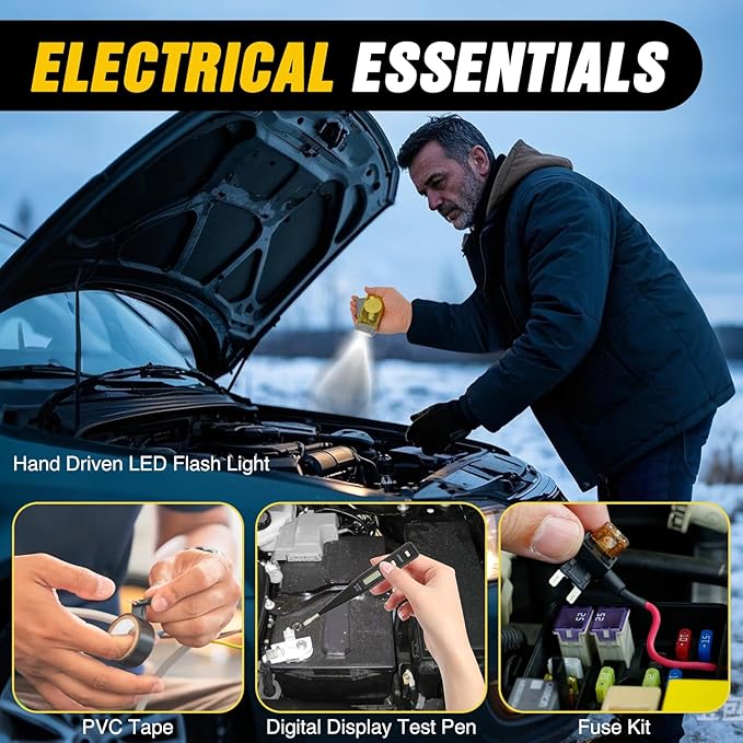 Nilight Car Emergency Kit with Jumper Cable Air Compressor Tire Repair Essential Tools First Aid Alligator Connector Electrical Kit for Travel Camping Outdoor Cars Truck SUV RV