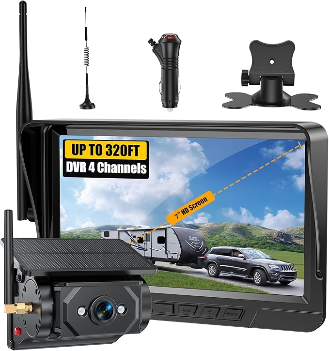 Magnetic Solar Wireless Backup Camera, 7" HD 1080P Monitor, Clear Night Vision 170°Wide Angle (No Distortion) DIY 1-Min Install, No Wiring, IP67 Waterproof for Truck, RV, Trailer, Car, F150 & F-Series