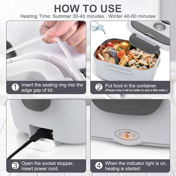 Electric Lunch Box Food Heater, 3 in 1 Ultra Quick Heated Lunch Boxes for Adults, 12V/24V/110V Portable Food Warmer for Car/Truck/Office With Fork Spoon and Insulated Carry Bag