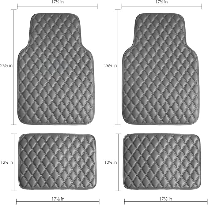 FH Group Faux Leather Car Floor Mats – Universal Fit PU Leather Floor Mats with Non-Slip Design, All-Weather Interior Protectors for Cars, SUVs, and Trucks, Durable Floor Liners, Gray