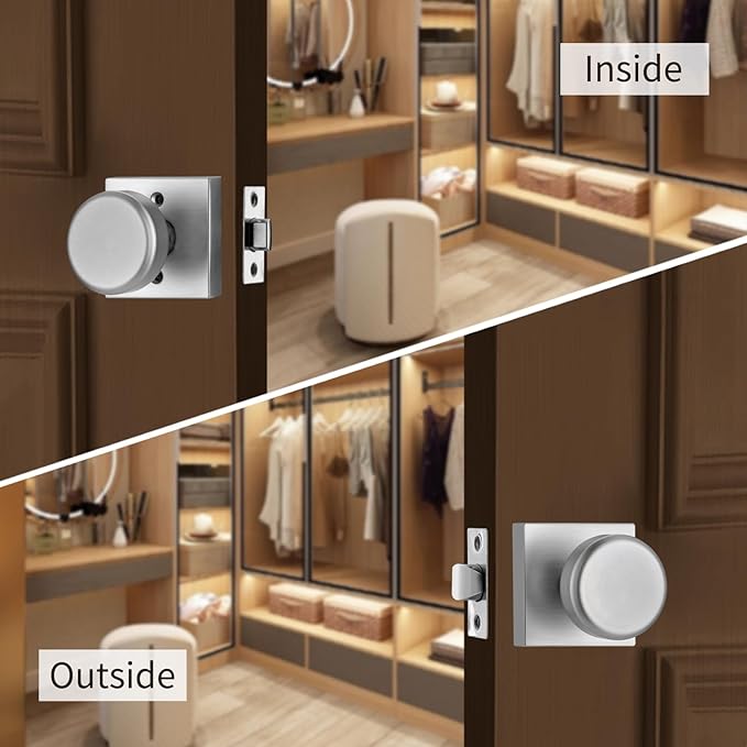 6 Pack Brushed Nickel Door Knobs Interior, Pismo Doorknob with Square Rosette for Hall