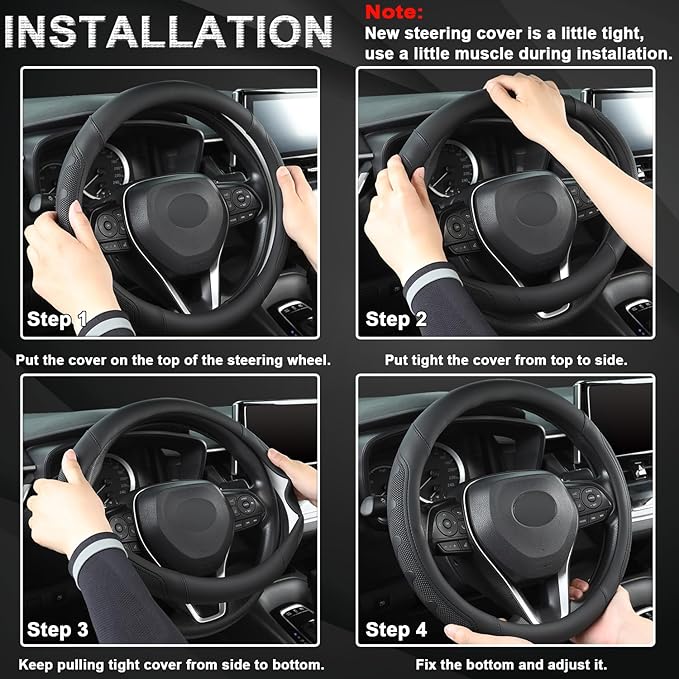 GIANT PANDA Car Steering Wheel Cover for RAM 1500 2500 3500, Compatible with Dodge RAM 15.5-16 inches - Black
