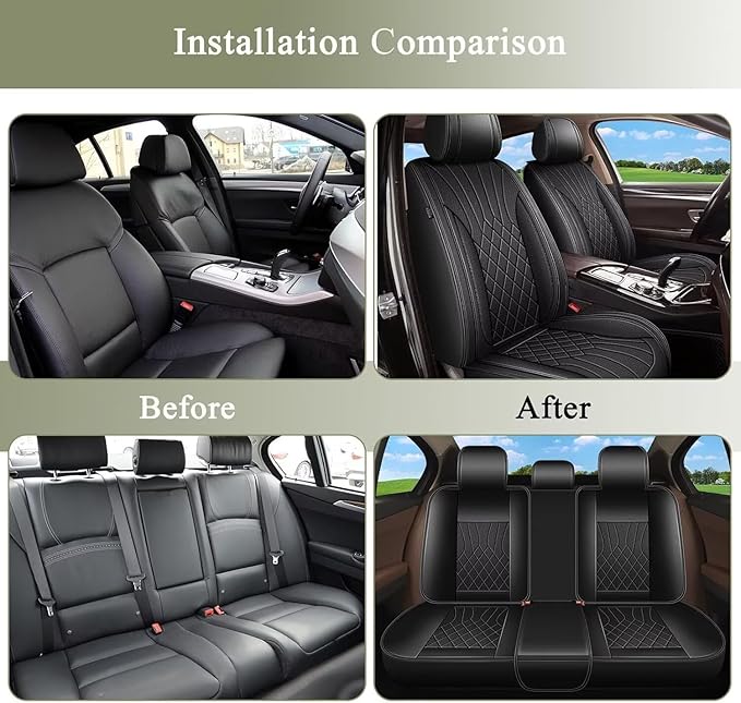 Seat Covers Full Set for Nissan Rogue 2010-2025 2026: Breathable Perforated Leather Car Seat Cover (Black)