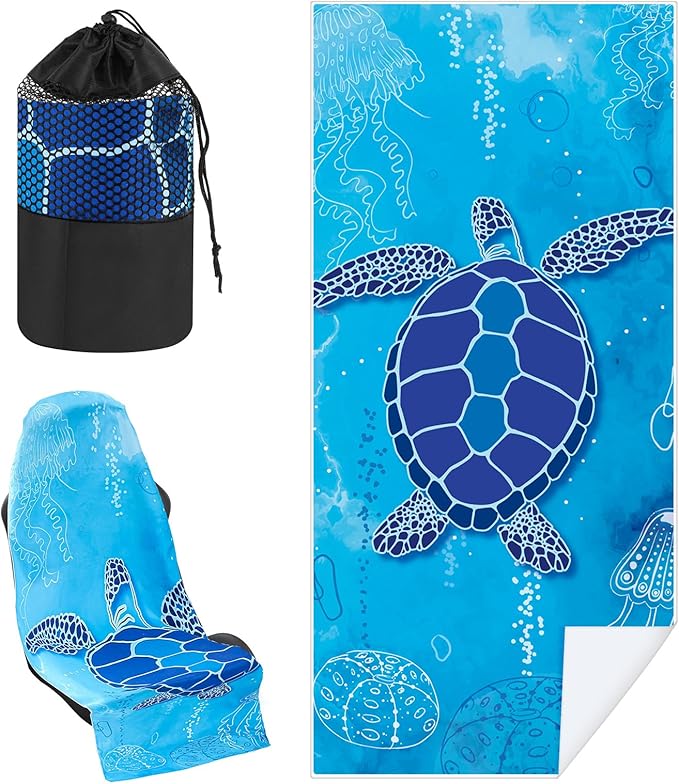 Car Seat Towel Covers with Storage Bag Seat Post Workout Sweat Cover Washable Non Slip for Car Towel for Dog Pet Workout Outdoor Sport Activities(Sea Turtles)