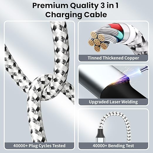 Travel Essentials 3in1 Multi Charging Cable for iPhone Watch Charger,USB A to Type C/IP/iWatch Charger, Charging Cords for Multiple Devices Compatible with iWatch Series&iPhone 16-12 5FT