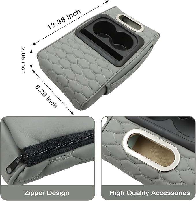 Priprilod Gray Car Center Console Armrest Pillow, Memory Foam with Cup Holder and Cell Phone Holder, Multifunctional Car Center Console Organizer, Universal Fit for Most Car Interior Accessories