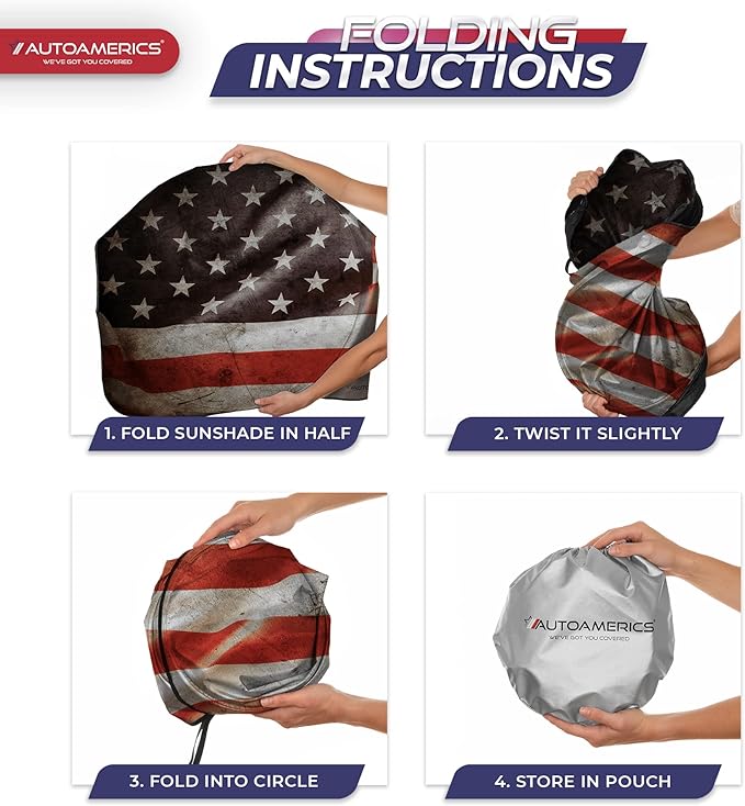 Autoamerics 1-Piece Windshield Sun Shade Grunge American Flag - 1 USA Design - Foldable Car Front Window Sunshade for Most Sedans SUV Truck - Blocks Max UV Rays and Keeps Your Vehicle Cool - Small