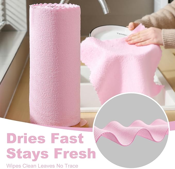 Jessy Home 2 Roll Reusable Paper Towels,100 Sheets Tear Away Microfiber Cleaning Cloth, Lint Free Cleaning Rags for Kitchen, Dishcloth,Household Cleaning Supplies