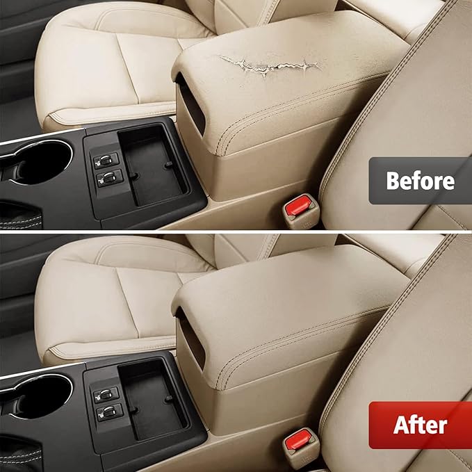 KBH Center Console Armrest Cover Upholstery for Toyota Camry 2012 2013 2014 2015 2016 2017, Vinyl Leather Middle Console Replacement Covering, Ivory Tan (Leather Part Only)