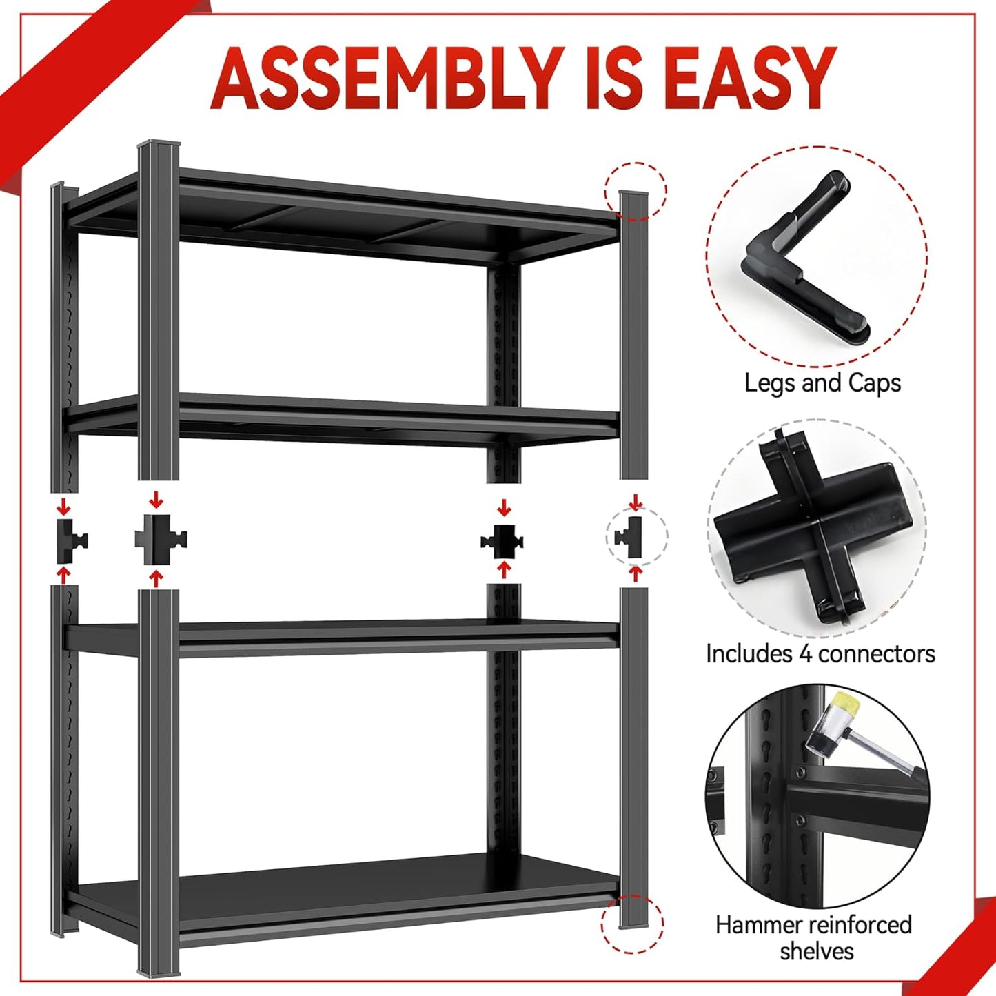 Metal Garage Shelving Unit, Heavy Duty 4-Tier Adjustable Storage Rack, Steel Shelving,2000 lbs Capacity, Industrial Shelves for Heavy Tools and Equipment (4-Tier 54" H x 36" W x 14" D)