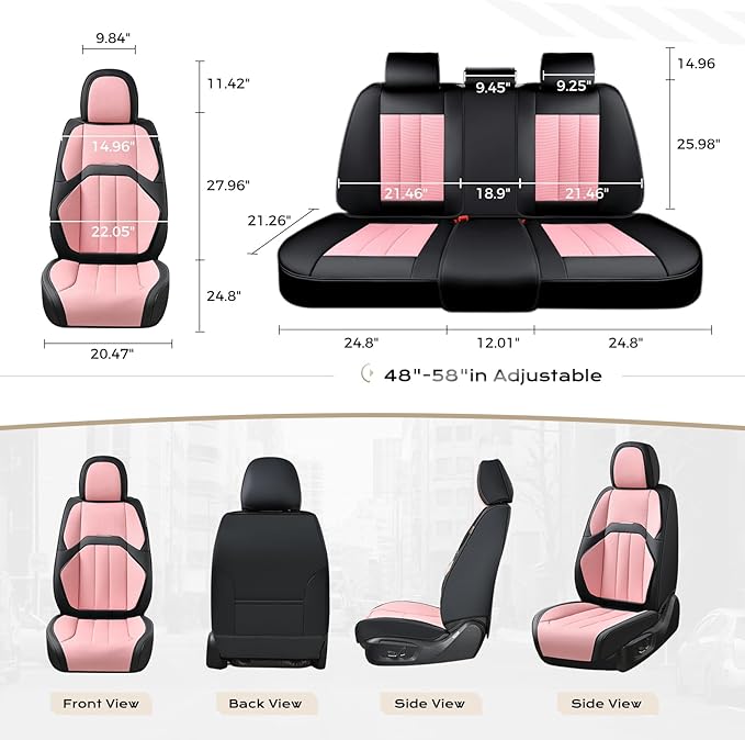 Coverado Car Seat Cover, Cover for Cars Front Seat, Premium Leather, Universal Fit Waterproof Seat Protectors, Car Seat Cushion Non-Slip for Most Cars-Blackpink