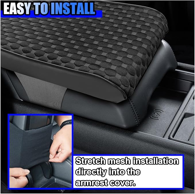 Cool Car Center Console Cushion Pad, Comfortable Ice Silk Car Armrest Cover, Breathable Vehicle Armrest Seat Box Pad Memory Foam, Auto Interior Protection Accessories, Universal for Summer (Black)