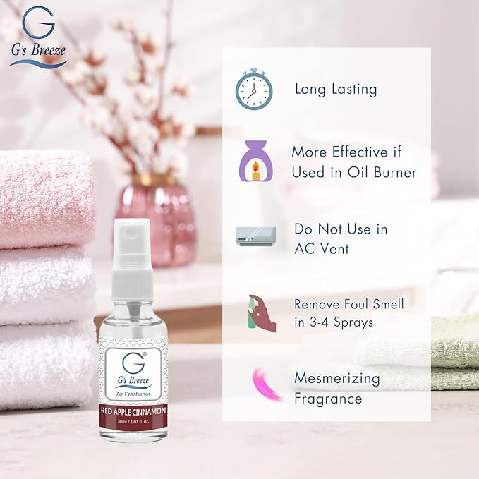 G's Breeze Red Apple Cinnamon Air Freshener – Blend of Ripe Apples & Spicy Cinnamon Scent – Cozy and Inviting Fragrance for Home, Car, or Office – Long-Lasting Freshness for Every Season