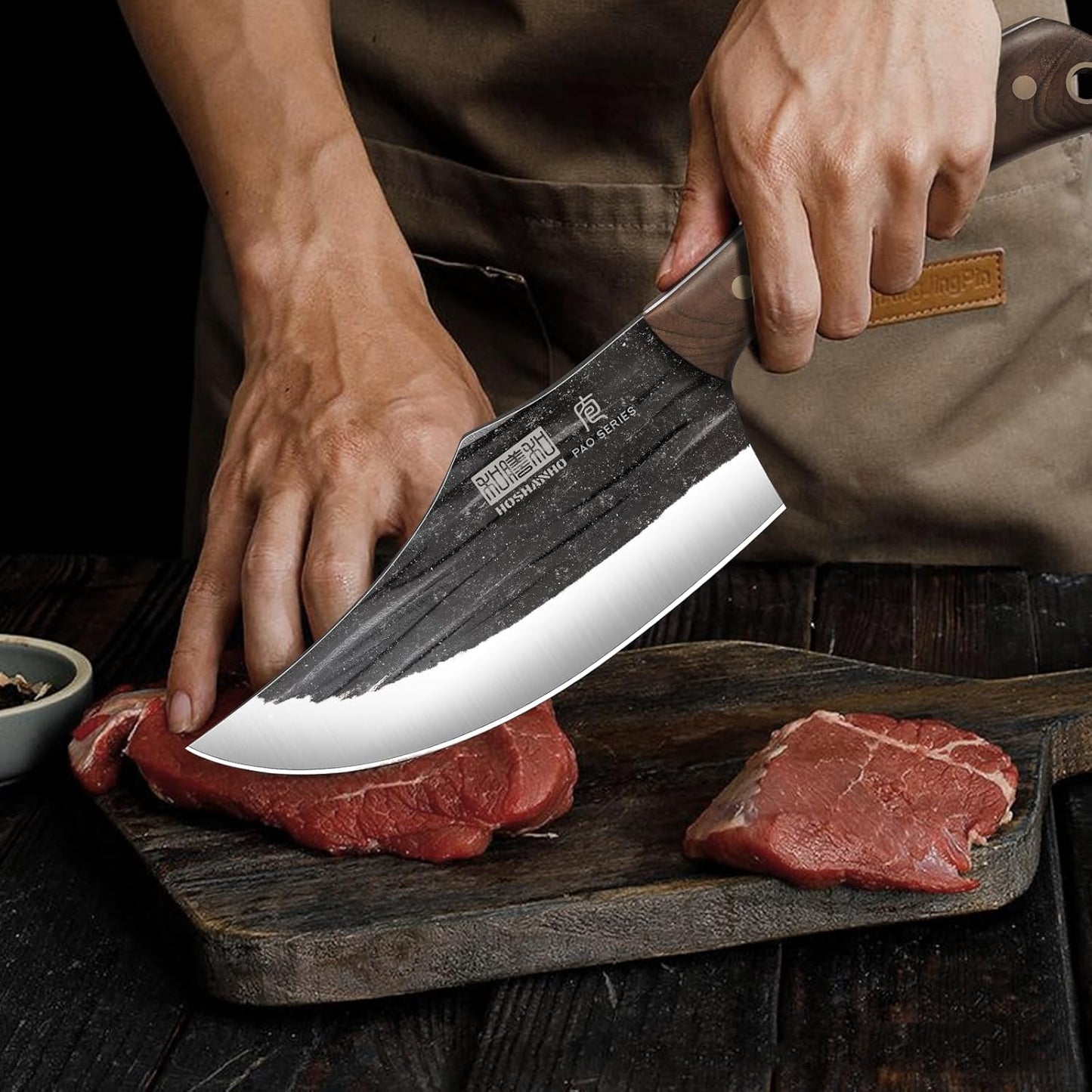 Butcher Knife Set, Hand Forged Butcher Chef Knife Set with Roll Bag, Sharp Meat Cleaver Knife & Bone Chopper Knives & Fillet Knives for Home & Camping & BBQ Gift for Men