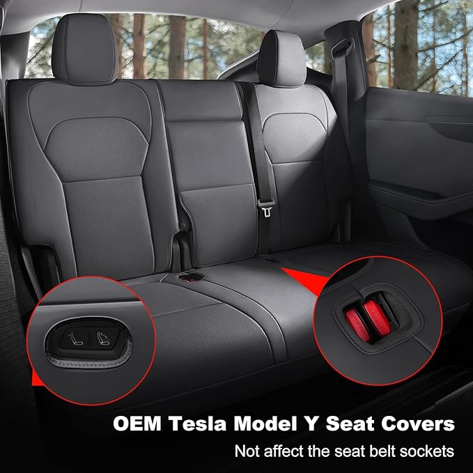 Car Seat Covers for New 2025 Tesla Model Y Juniper Nappa Leather Car Interior Seat Airbag Compatible Cushion Cover Full Set Custom Fit 2025-2026, Nappa Black