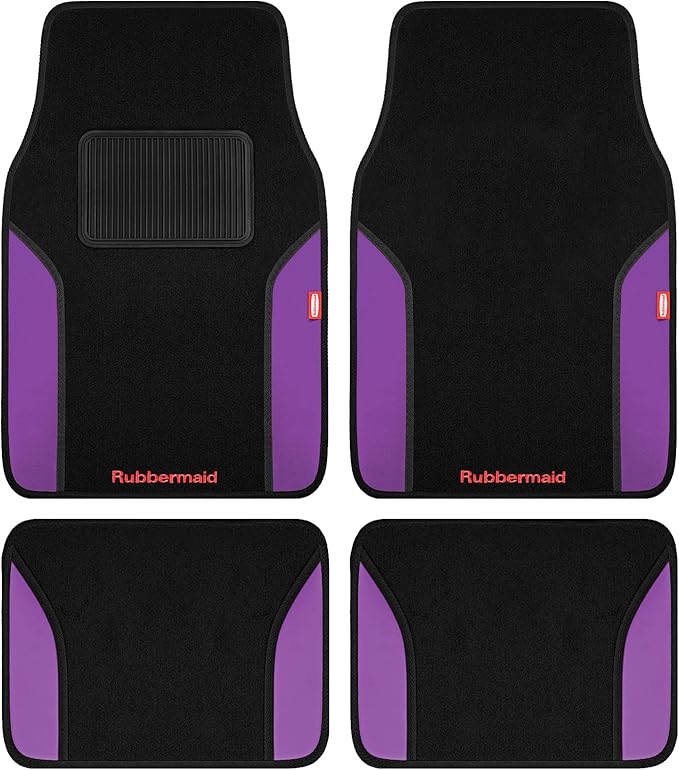 Rubbermaid Car Mats, Carpeted Floor Car Mat with Faux Leather & Built-in Heel Pad, Two-Tone Car Rug Floor Mats, Stylish Carpeted Floor Mats for Cars, Trucks & SUVs Purple Color
