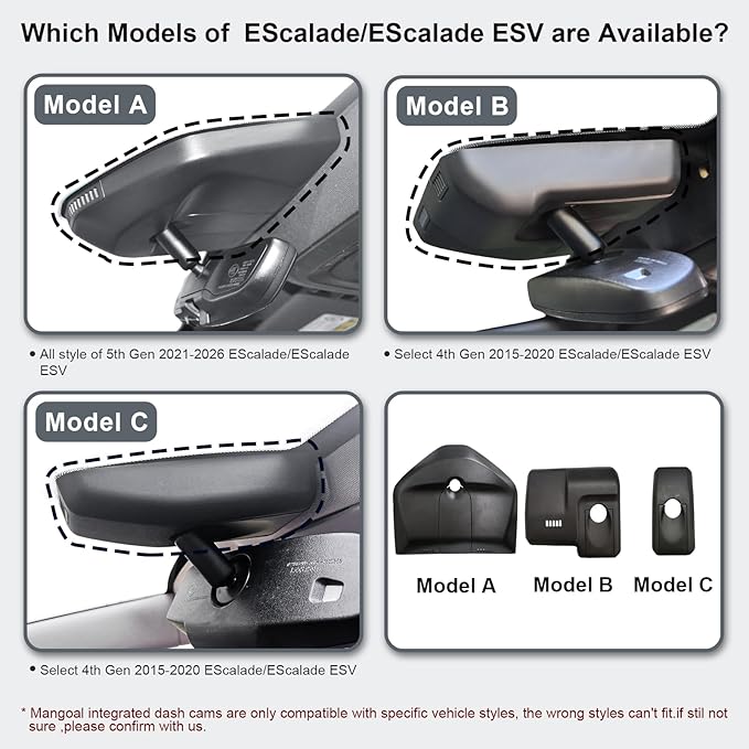 Mangoal 4K Dash Cam for Cadillac Escalade/Escalade ESV 2015-2020(Model B), Base Standard Premium Luxury, Model B & Model C Have Same Models Years but Vehicle Sensor Cover are Different, 64GB Card