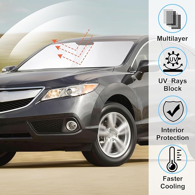 Windshield Sun Shade Custom Fit for 2013-2018 Acura RDX Accessories Foldable Window Sunshade Sun Blocker Protect Car from Sun Rays & Heat Damage Keeps Car Cooler