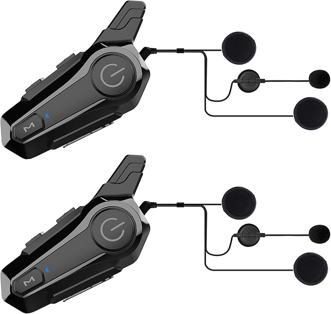 Motorcycle Bluetooth Headset Wireless Helmet 2-Way 400M Intercom Headphone with CVC Noise Cancellation Stereo Music IPX6 Waterproof for Half/Open Face Helmet 2 Pack