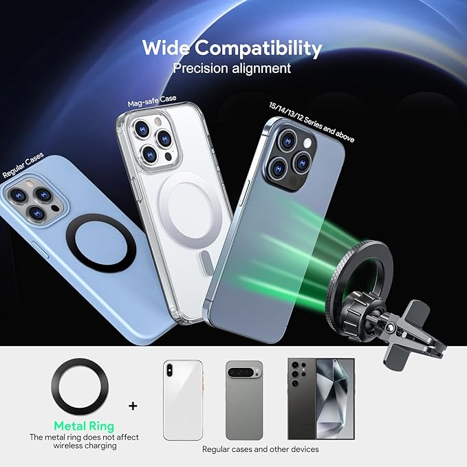 Esoulk Magnetic Ring Air Vent Car Phone Holder 360° Rotating Magnetic Car Mount with Strong Magnet, Secure Grip, Removable Universal Compatible Fits iPhone Air 17 16 15 14 13 12 11 Pro Max