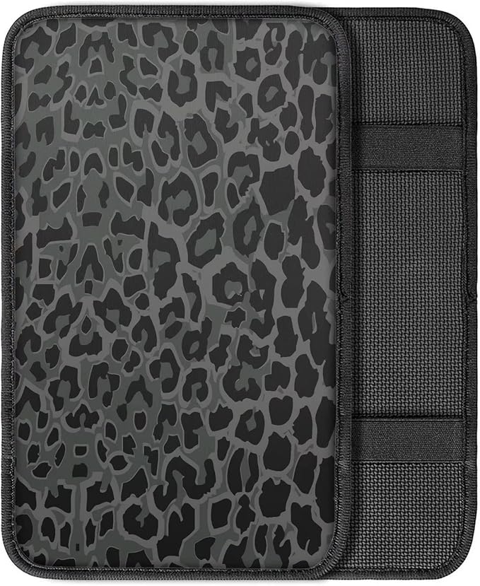 Suobstales Black Leopard Print Car Center Console Pad for Women Men Universal Accessories Vehicle SUV Truck Auto Armrest Cover Protector Cushion Decoration