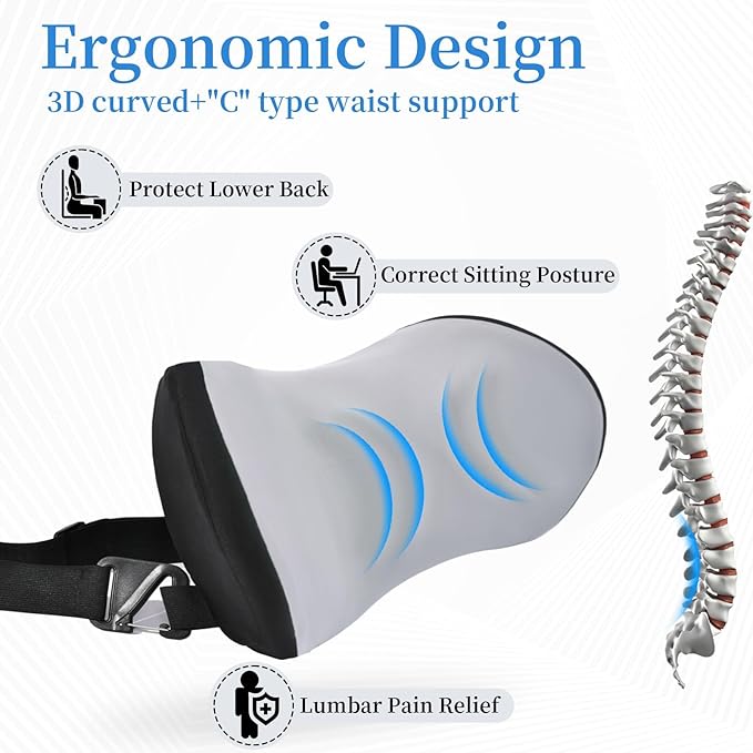 Lumbar Support Pillow for Office Chair - Lumbar Pillow for Car - Ergonomic Lumbar Support Pillow for Car Back Support Cushion