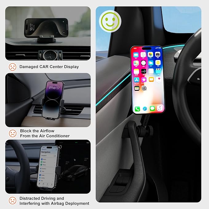 Aukee Phone Mount for Tesla Model 3 and Model Y, Easy Installation andFoldable 360° Adjustable Strongest Magnet Power Tesla Phone Holder Fit for All MagSafe iPhone and Phone with Metal Ring, 1PCS