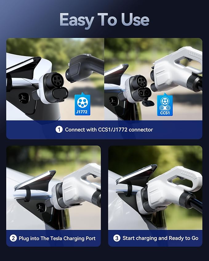 Ecogenix Upgraded 2In1 CCS & J1772 to Tesla Adapter, 250KW Fast CCS1 to Tesla Charging Adapter, ONLY Fit for Tesla Model Y, 3, S, X, Compatible with Level 1 2 3 Charging Stations with CCS1& J1772