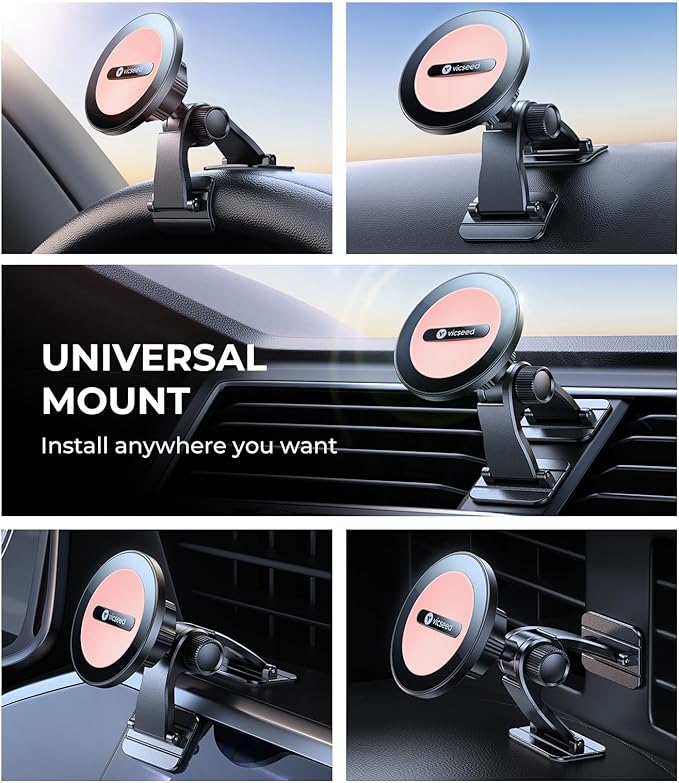VICSEED 2025 Upgrade for MagSafe Car Mount [Strongest Dashboard Adhesive & 25N Magnetic] Cell Phone Holders for Your Car, 360° Adjustable Phone Holder Mount for All Smartphones & Vehicles
