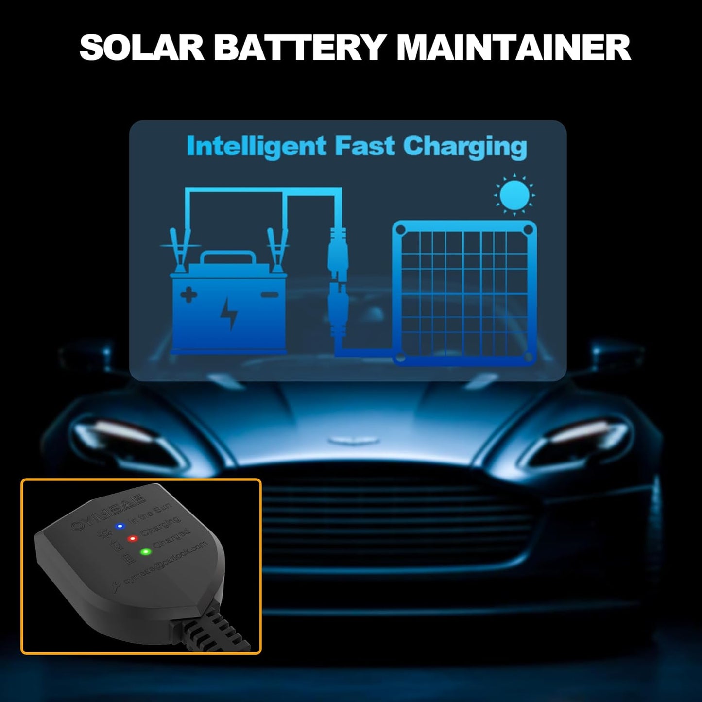 OYMSAE 7.5W 12V Solar Panel Battery Charger Portable Waterproof Power Trickle Battery Charger & Maintainer for Car Boat Automotive RV with Cigarette Lighter Plug & Alligator Clip