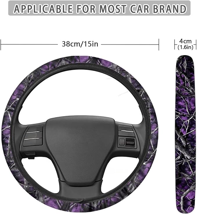 SEANATIVE Purple Camo Hunting Car Steering Wheel Cover Universal Car Accessory for Diverse Cars Neoprene Dust Cover for Steering Wheel