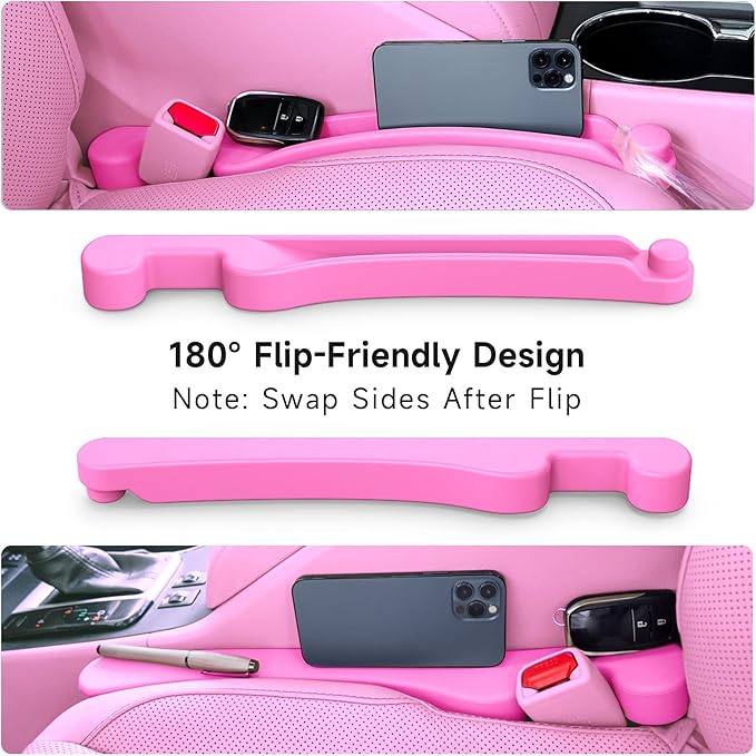 Givifive Car Seat Gap Filler Set of 2, 3IN1 Seat Side Gap Filler Plug with Storage Slot & Hook Function, Soft Foam Universal Fit Car SUV Truck Fill Gap Between Seats Console Organizer (Narrow Pink)