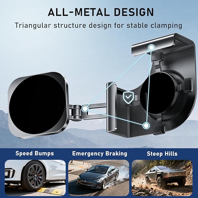 All-Metal Phone Holder for Tesla Model 3/Y and Cybertruck, Car Dash Phone Holder, Accessories Magsafe Car Mount Magnetic Phone Mount Strongest Magnet Power Compatible with Tesla Model Accessories