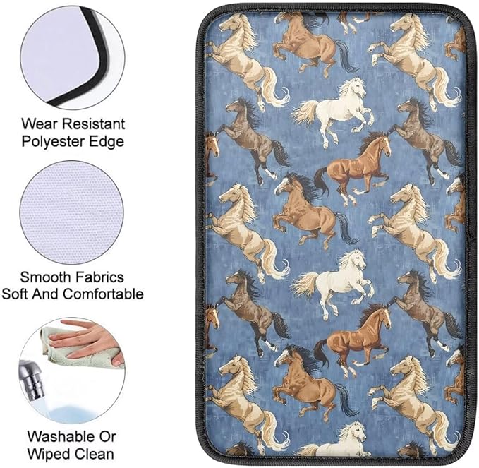 Vintage Horse Car Center Console Armrest Pad for Cars Dust-Proof Armrest Seat Storage Box Mat for Car Interior Decor Horse Cars Accessories, Easy to Install