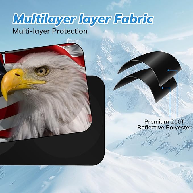 Windshield Sun Shade New American Eagle Flag USA Patriotic Design - Folding Car Front Window Sunshade for Cars SUV Trucks, Max UV Blocking and Keep The Vehicle Cool(64"x33.5")