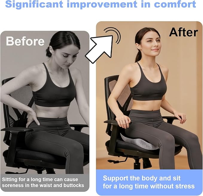 Trucker seat Cushions for Long Sitting, Office Chair Seat Cushions for Office Chair with L-Shaped Ergonomic Design, Memory Foam Chair Cushion for Long Sitting Office Worker(Black Gray)