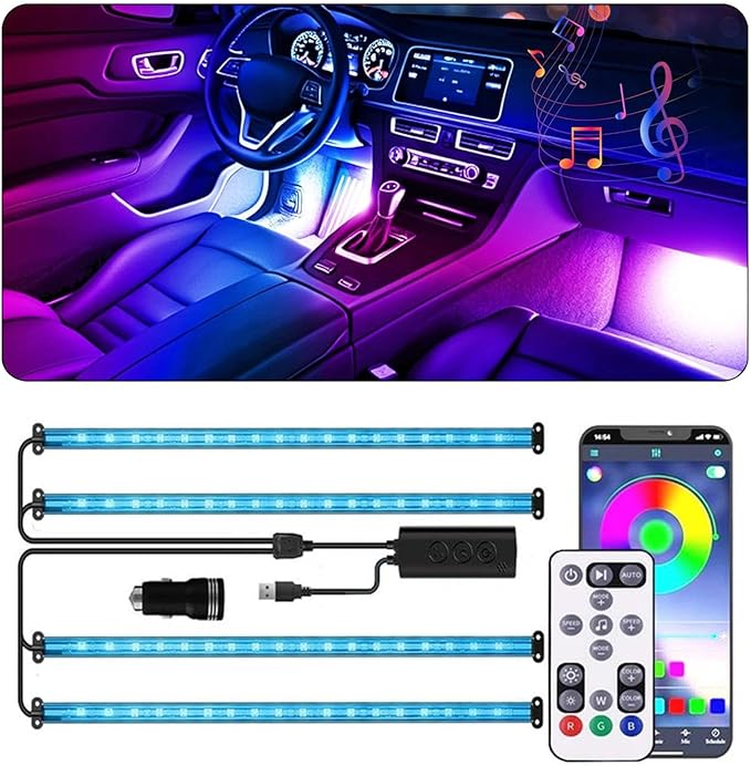 RGB Interior Car LED Strip Lights,72 LED Interior Lights with Smart APP Remote Control,Multicolor Footwell Under Dash Inside Light Kits Music Sync Mode,for Vehicle Internal Car Ambient Lighting Kits