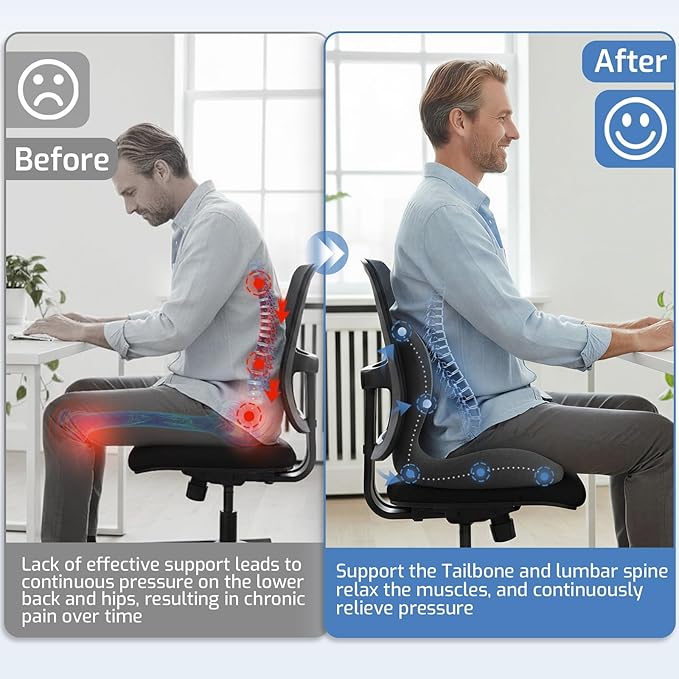 Memory Foam Seat Cushion,Orthopedic Ergonomic Seat Cushions for Tailbone,Sciatica, and Back Pressure Relief,L-Shaped Design & Adjustable Strap,Lumbar Support Pillow for Office,Car,Desk Chair