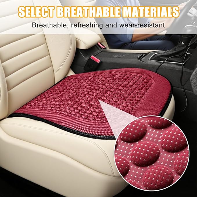 Car Front Seat Bottom Cover, Cool Breathable Anti-Slip Vehicle Driver Seat Protector Cushion, Comfortable Auto Interior Chair Protection Pad Mat, Universal for Truck SUV Sedan (Wine Red)