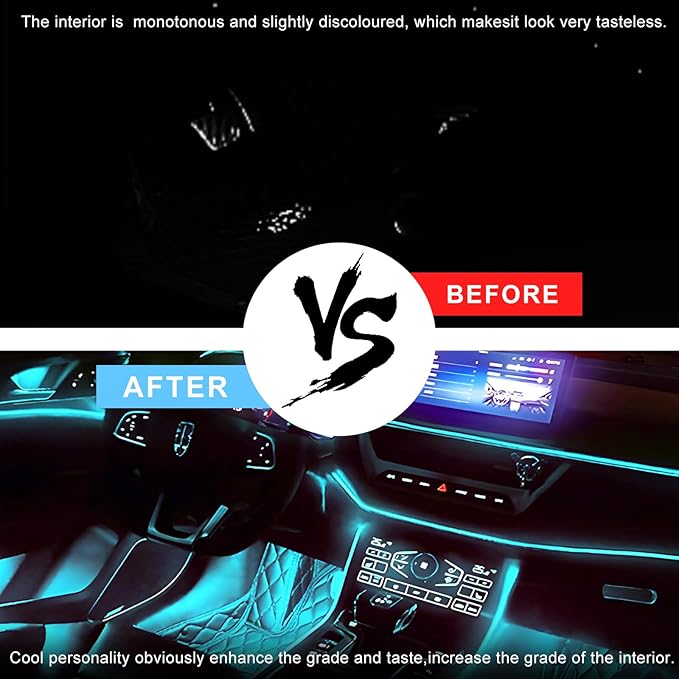 Interior Car LED Strip Lights with APP Control, 3 in 1 RGB Ambient Lighting Kit with 197 inches Fiber Optic, 16 Million Colors Neon Strip USB Music Sync Atmosphere LED for Vehicles