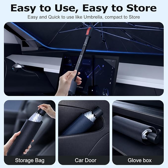 [Upgraded] DooGooCoo Windshield Sun Shade Umbrella - Large, Car Sunshade for Front Windshield [UV Block & Heat Shield], Keep Car Cooler & Protect Interior Sun Shade for car Windshield (61"x35")