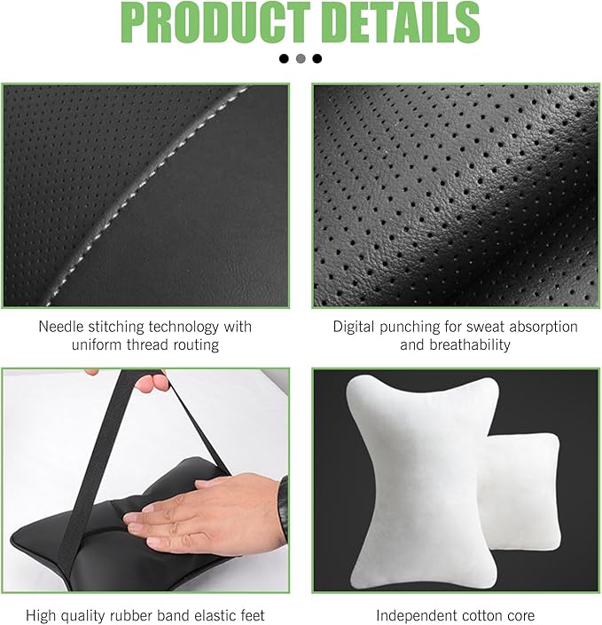 Seat Neck Pillow for Car, Bone-Shaped Breathable Support Cushion to Relieve Neck Pressure, PU Leather + Soft Filling Headrest Pad for All Seasons, for Most Cars Trucks (Black)