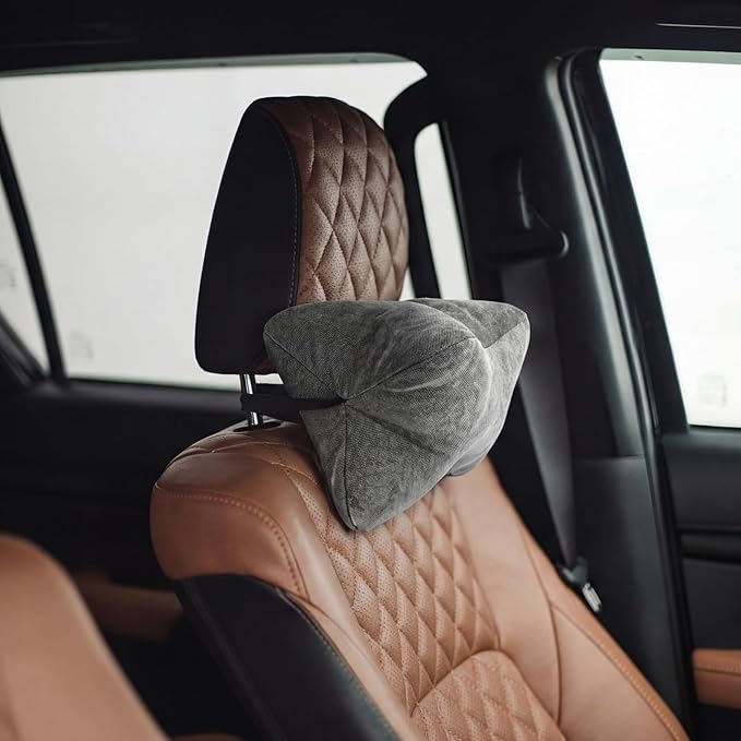 Dog Bone Shaped Travel Neck Pillow with Washable Removable Cover Have Loops on Either End for Car Bus Truck Driving Comfort Head Rest Support Neck Cervical Chiropractic Pillow (Gray)