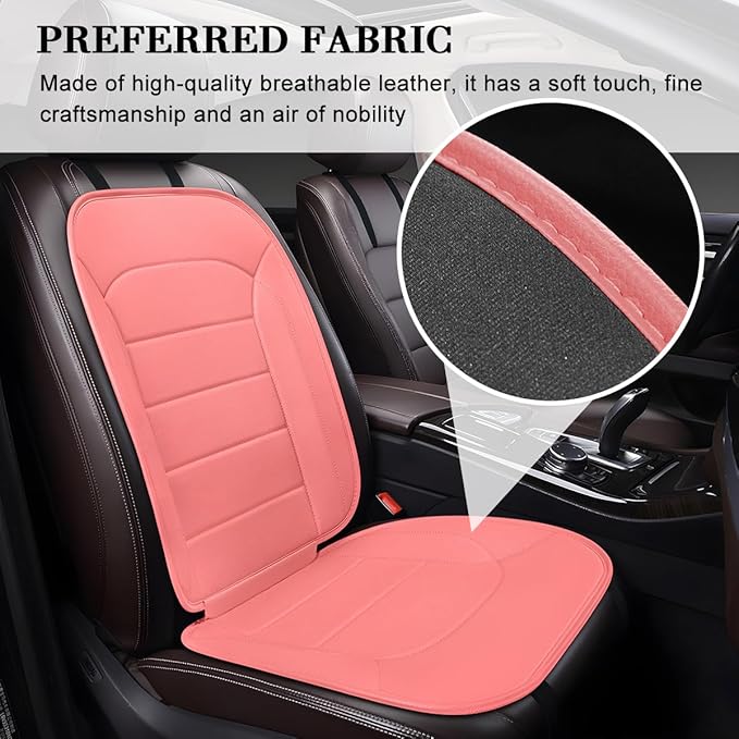 Car Seat Cushion, Leather Soft Breathable Non-Slip Vehicle Front Driver Seat Cover Pad, Comfortable Auto Interior Chair Protector Cushion, Universal for Truck SUV Sedan (Pink)
