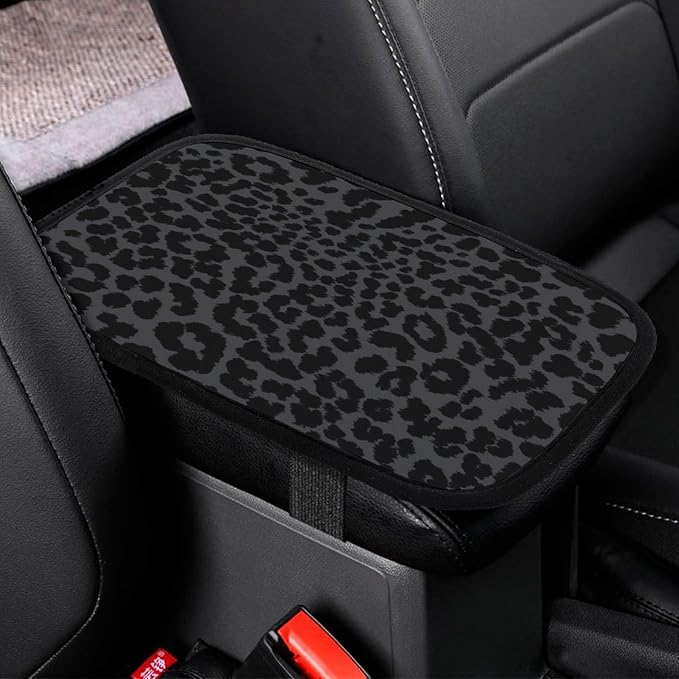 for Dark Gray Black Leopard Cheetah Print Car Handrail Box Cushion,Anti Slip Car Center Console Cover Universal Fit for Most Cars,Trucks and SUV