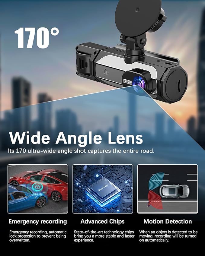 Dash Cam Front and Rear, 1080P Dash Camera for Cars, 3 Channel Car Camera Front Rear and Inside/Back with 32GB Card 5G Wireless WiFi, Loop Recording, Night Vision, HDR, G-Sensor, 24Hr Parking