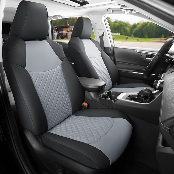 GIANT PANDA Customized Full Set Car Seat Covers Fit for Toyota Rav4 2019 2020 2021 2022 2023 2024 2025 Rav 4 XLE,LE,XLE Premium,Limited(Non-Hybrid & Adventure,TRD-Off),Front & Rear/Back (Black+Gray)